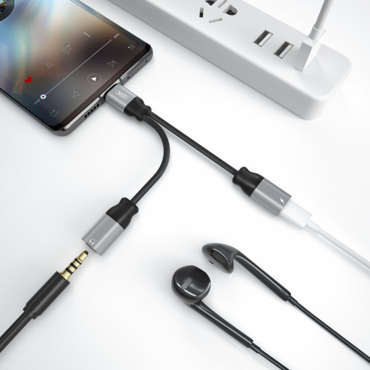 Imagine Adaptor USB type C la jack stereo 3.5mm + USB type C T-M 12cm, XO NB-R160B